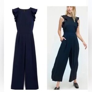 J. Crew Navy Ruffle Sleeve Jumpsuit